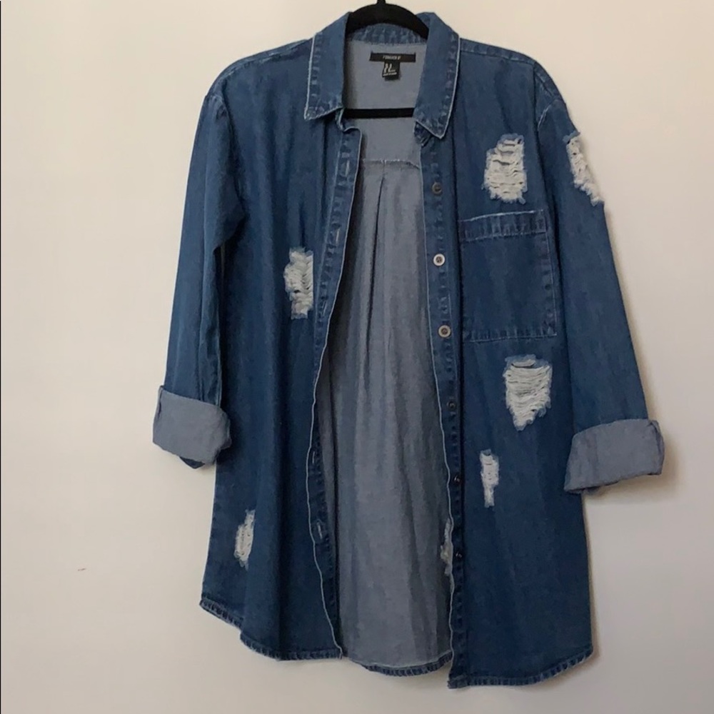 forever 21 jean jacket distressed